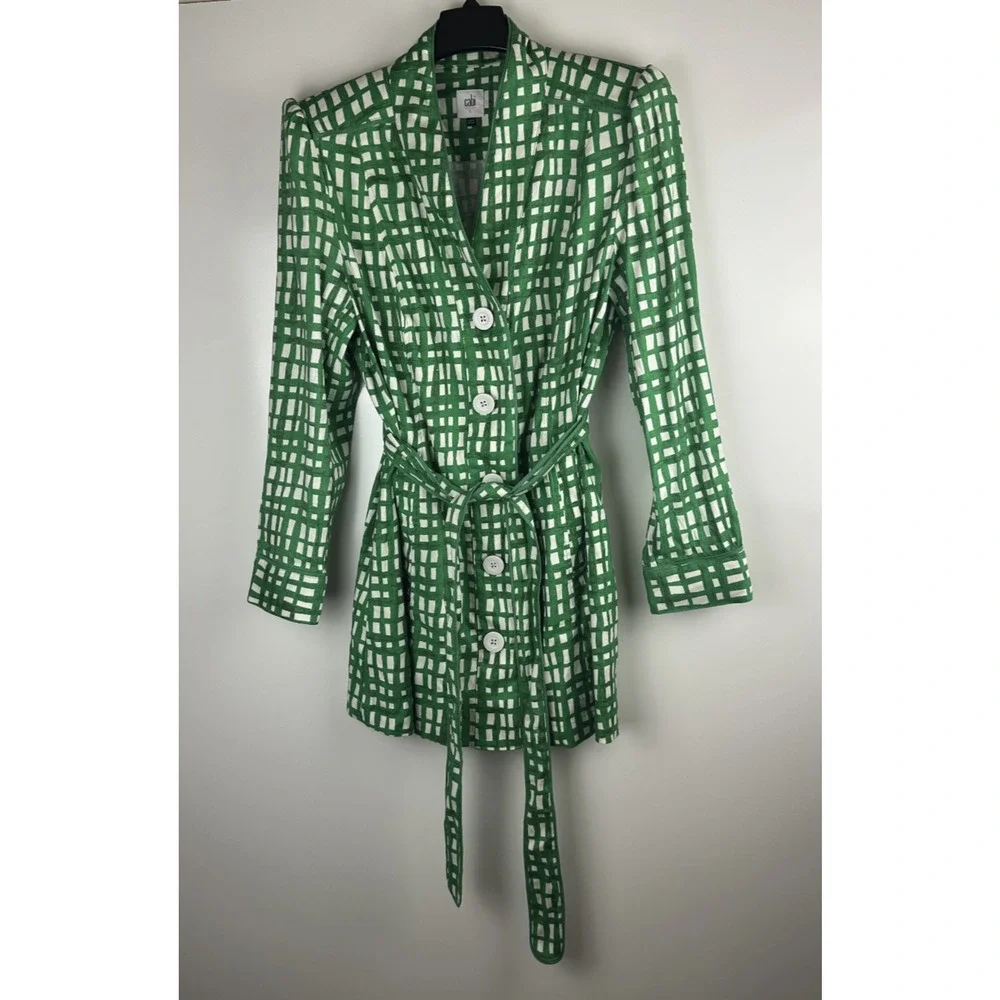 CABI Circuit Jacket Linen Blend Kelly Green & White Belted Size Large Style 6025 - Picture 15 of 16